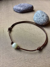 Load image into Gallery viewer, Thin Brown Leather Cord Bracelet, Jadeite Bead Bracelet, Protection Bracelet, Lucky Jade Bracelet