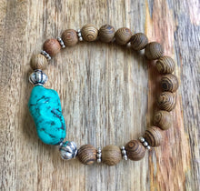 Load image into Gallery viewer, Turquoise Bracelet, Genuine Howlite Turquoise Bracelet, Sandalwood Bracelet, Beach Bracelet