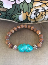 Load image into Gallery viewer, Turquoise Bracelet, Genuine Howlite Turquoise Bracelet, Sandalwood Bracelet, Beach Bracelet