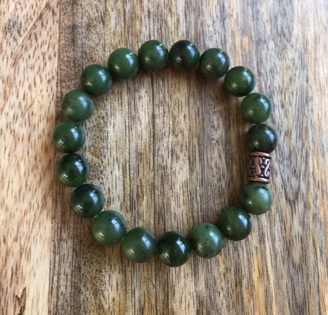 Genuine Nephrite Jade Bracelet, Canada Nephrite Jade, High Quality 10mm Canadian Nephrite Jade Beads, Mens Jade Bracelet .Father's Day Gift. Unisex.