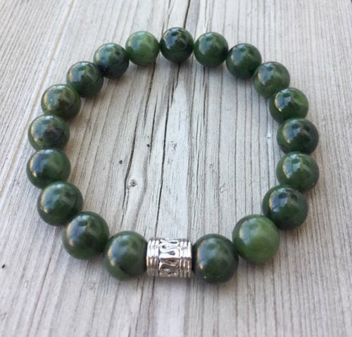 Canadian Nephrite Jade Bracelet, Authentic 10mm Canadian Nephrite Jade Bracelet, Energy Bracelet