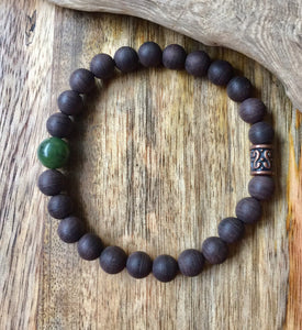 Mens Agarwood Bracelet, Canadian Nephrite Jade Bracelet, Mens Wood Bracelet, Lucky Jade Bracelet