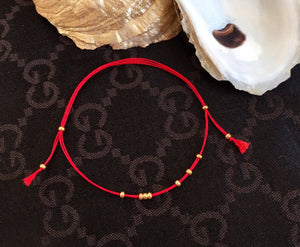 Good Luck Dainty Red Cord Bracelet, Positive Energy, 14k Gold Beads Red String Bracelet, Protection Bracelet, Red String, New Year Bracelet.