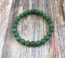 Load image into Gallery viewer, Jade Bracelet men, 8mm Canadian Jade Beads, 100% Authentic Natural Canadian Nephrite Jade Beads, Jade Bracelet Women, Green Jade Bracelet