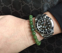 Load image into Gallery viewer, Jade Bracelet men, 8mm Canadian Jade Beads, 100% Authentic Natural Canadian Nephrite Jade Beads, Jade Bracelet Women, Green Jade Bracelet