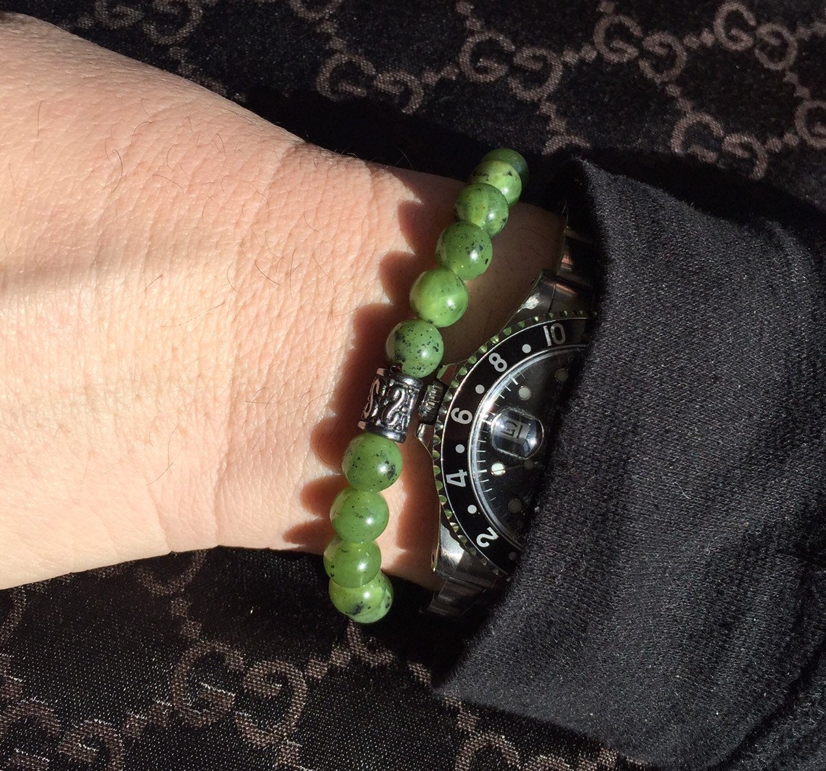 Buy Mens Dark Green Jade Bracelet Jade and Gold Beads Bracelet Beaded  Bracelet Man Online at desertcartINDIA