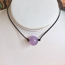 Load image into Gallery viewer, Gemstone Necklace, Amethyst Bead Leather Cord Necklace.Brown Cord Necklace ,Simple Thin Necklace, Choker Necklace, Gift For Her.