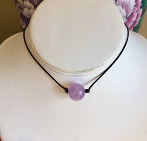 Gemstone Necklace, Amethyst Bead Leather Cord Necklace.Brown Cord Necklace ,Simple Thin Necklace, Choker Necklace, Gift For Her.