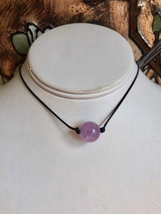 Gemstone Necklace, Amethyst Bead Leather Cord Necklace.Brown Cord Necklace ,Simple Thin Necklace, Choker Necklace, Gift For Her.