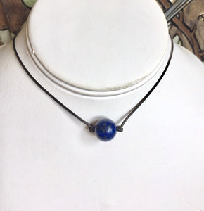 Gemstone Necklace, Genuine Natural Lapis Lazuli Necklace, Black Cord Necklace, Simple Thin Necklace, Black Choker Necklace, Necklace For Her