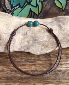 Thin Black Leather Cord Bracelet, Jadeite Bead Bracelet, Protection Bracelet, Lucky Jade Bracelet