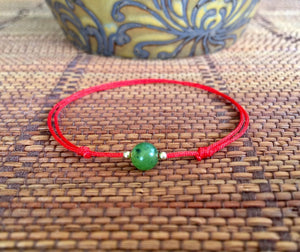 Good Luck Red Cord Bracelet, Canada Jade Bracelet, Lucky Jade Bracelet, Wish Bracelet