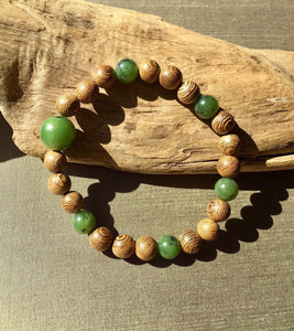 Healing Bracelets, Mens Wood Beads Bracelet, Senna Siamea Wood Bead Bracelet, Lucky Jade Bracelet