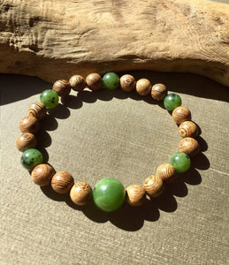 Healing Bracelets, Mens Wood Beads Bracelet, Senna Siamea Wood Bead Bracelet, Lucky Jade Bracelet