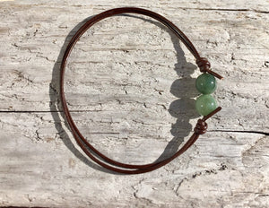 Thin Black Leather Cord Bracelet, Jadeite Bead Bracelet, Protection Bracelet, Lucky Jade Bracelet