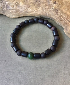 Mens Bracelet, Agarwood, Ebony Black Sandalwood, Canadian Nephrite Jade Bracelet