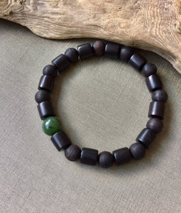 Mens Bracelet, Agarwood, Ebony Black Sandalwood, Canadian Nephrite Jade Bracelet