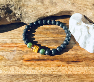 Mens Bracelet, Lava Stone Bracelet, Tiger Eye Lava Beads, Canada Jade Bracelet, Energy Bracelet