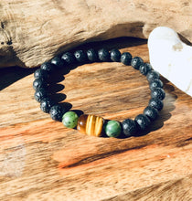 Load image into Gallery viewer, Mens Bracelet, Lava Stone Bracelet, Tiger Eye Lava Beads, Canada Jade Bracelet, Energy Bracelet