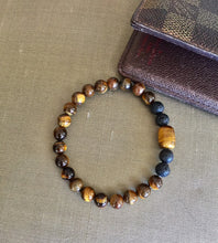 Load image into Gallery viewer, Tiger Eye Healing Bracelet, Lava Stone Bracelet, Mens Tiger Eye Bracelet