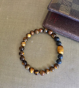 Tiger Eye Healing Bracelet, Lava Stone Bracelet, Mens Tiger Eye Bracelet