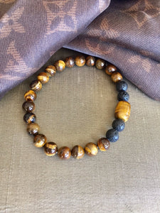 Tiger Eye Healing Bracelet, Lava Stone Bracelet, Mens Tiger Eye Bracelet