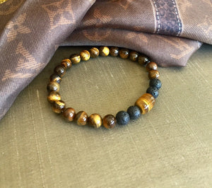 Tiger Eye Healing Bracelet, Lava Stone Bracelet, Mens Tiger Eye Bracelet