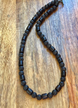 Load image into Gallery viewer, Mens Lava Beads Necklace, Black Lava Rock Necklace, Sandalwood Beads, Mens Wood Necklace