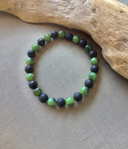 Green Jade Lava Stone Bracelet, Canadian Jade, Mens Bracelet, Partner Bracelet