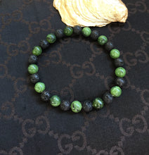 Load image into Gallery viewer, Green Jade Lava Stone Bracelet, Canadian Jade, Mens Bracelet, Partner Bracelet