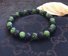 Load image into Gallery viewer, Green Jade Lava Stone Bracelet, Canadian Jade, Mens Bracelet, Partner Bracelet