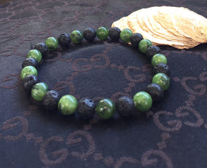 Green Jade Lava Stone Bracelet, Canadian Jade, Mens Bracelet, Partner Bracelet