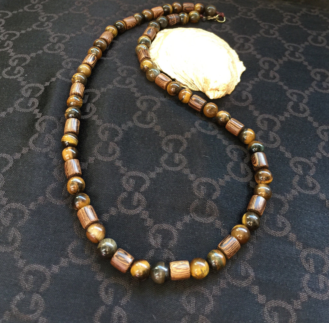 Mens Lava Beads Necklace, Black Lava Rock Necklace, Sandalwood