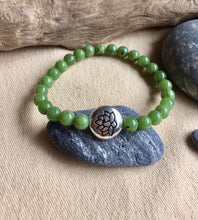 Load image into Gallery viewer, Lotus Charm Jade Bracelet, 100% Authentic Natural Canadian Nephrite Jade, 6mm, Green Jade Bracelet.