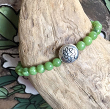 Load image into Gallery viewer, Lotus Charm Jade Bracelet, 100% Authentic Natural Canadian Nephrite Jade, 6mm, Green Jade Bracelet.