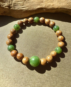 Healing Bracelets, Mens Wood Beads Bracelet, Senna Siamea Wood Bead Bracelet, Lucky Jade Bracelet