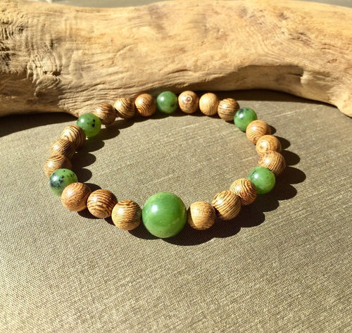 Healing Bracelets, Mens Wood Beads Bracelet, Senna Siamea Wood Bead Bracelet, Lucky Jade Bracelet