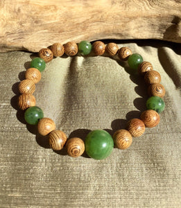 Healing Bracelets, Mens Wood Beads Bracelet, Senna Siamea Wood Bead Bracelet, Lucky Jade Bracelet