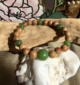 Healing Bracelets, Mens Wood Beads Bracelet, Senna Siamea Wood Bead Bracelet, Lucky Jade Bracelet