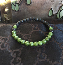 Load image into Gallery viewer, Green Jade Lava Stone Bracelet, Canadian Nephrite Beads, Energy Grounding Jewelry