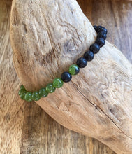 Load image into Gallery viewer, Green Jade Lava Stone Bracelet, Canadian Nephrite Beads, Energy Grounding Jewelry