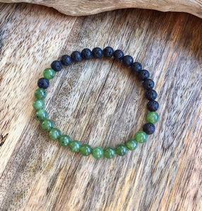 Green Jade Lava Stone Bracelet, Canadian Jade Beads, Couples Bracelet,  Energy Bracelet.