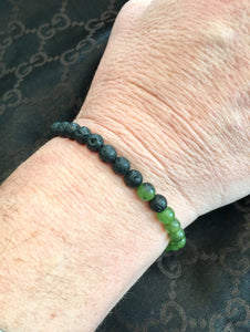 Green Jade Lava Stone Bracelet, Canadian Jade Beads, Couples Bracelet,  Energy Bracelet.