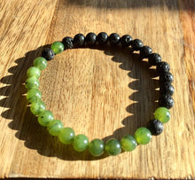 Load image into Gallery viewer, Green Jade Lava Stone Bracelet, Canadian Jade Beads, Couples Bracelet,  Energy Bracelet.