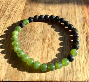 Green Jade Lava Stone Bracelet, Canadian Jade Beads, Couples Bracelet,  Energy Bracelet.