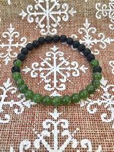 Load image into Gallery viewer, Green Jade Lava Stone Bracelet, Canadian Nephrite Beads, Energy Grounding Jewelry
