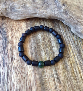 Mens Bracelet, Agarwood, Ebony Black Sandalwood, Canadian Nephrite Jade Bracelet