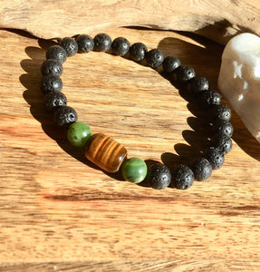 Mens Bracelet, Lava Stone Bracelet, Tiger Eye Lava Beads, Canada Jade Bracelet, Energy Bracelet