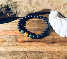 Load image into Gallery viewer, Mens Bracelet, Lava Stone Bracelet, Tiger Eye Lava Beads, Canada Jade Bracelet, Energy Bracelet