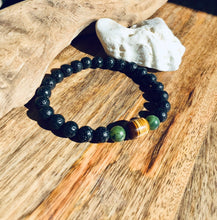 Load image into Gallery viewer, Mens Bracelet, Lava Stone Bracelet, Tiger Eye Lava Beads, Canada Jade Bracelet, Energy Bracelet